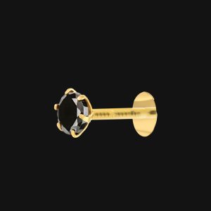 Gold Nose Pin Single AD Black Stone