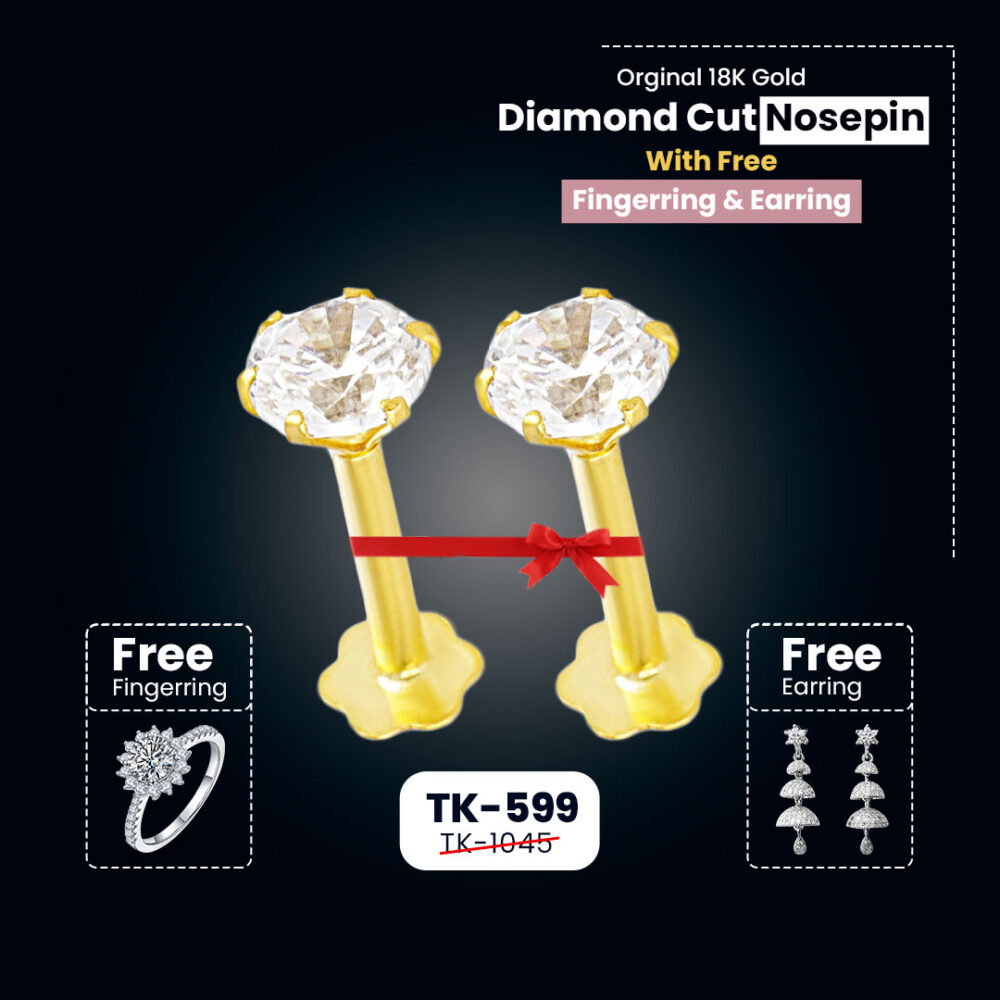 Traditional 18K gold nosepin White 2pieces