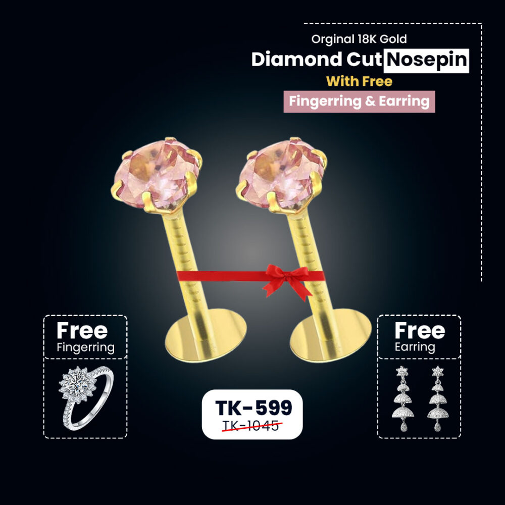 Traditional 18K gold nosepin Pink 2pieces