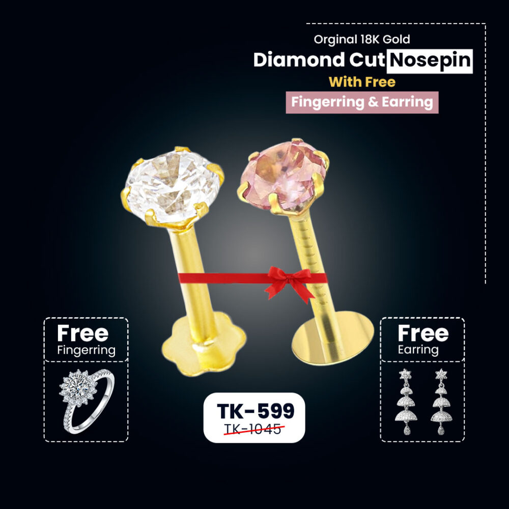 Traditional 18K gold nosepin (White and Light Pink Color)