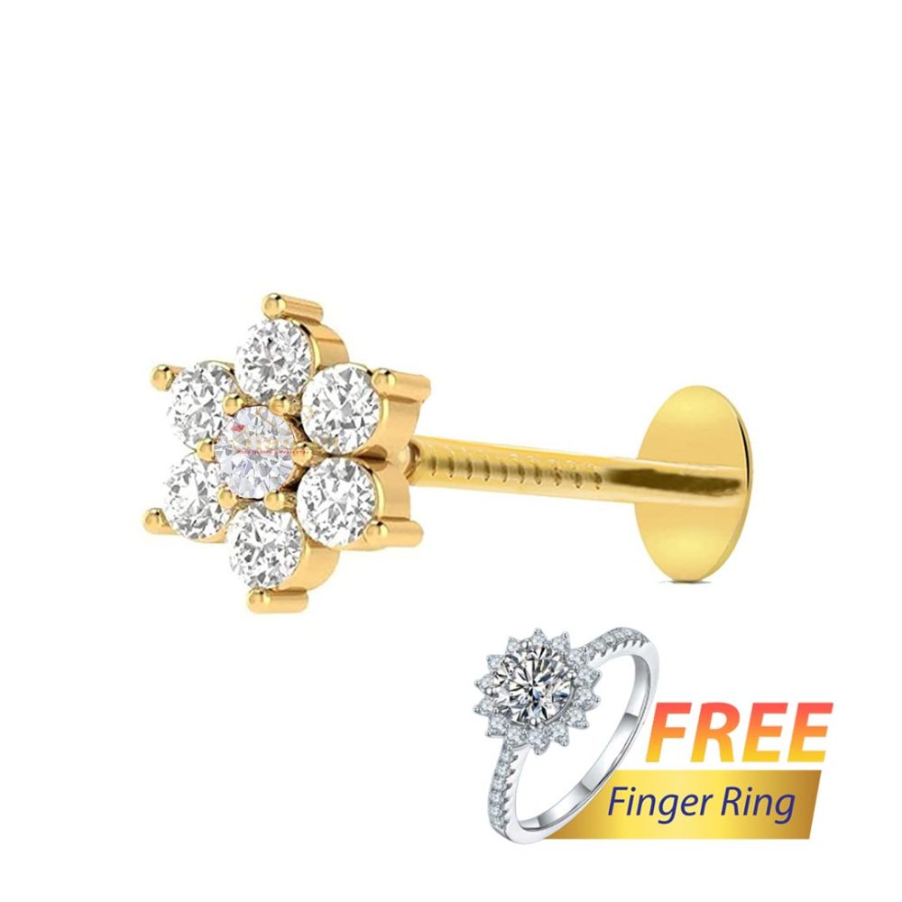 7 stone Traditional 18K gold Diamond Cut Nosepin + Free Finger Ring