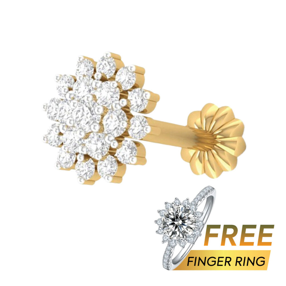 13 stone Traditional 18K gold Diamond Cut Nosepin + Free Finger Ring