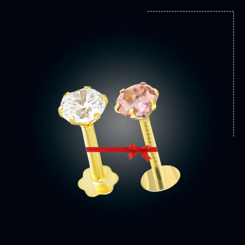 1 Stone Traditional 18K gold Nosepin (White and Light Pink Color)
