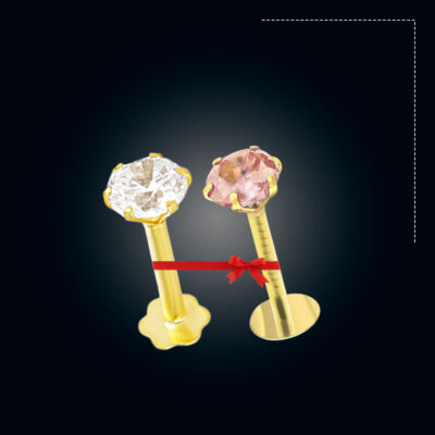 1 Stone Traditional 18K gold Nosepin (White and Light Pink Color)