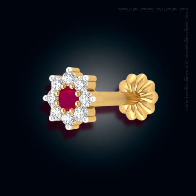 9 stone Traditional 18K gold Diamond Cut Middle Pink Nosepin