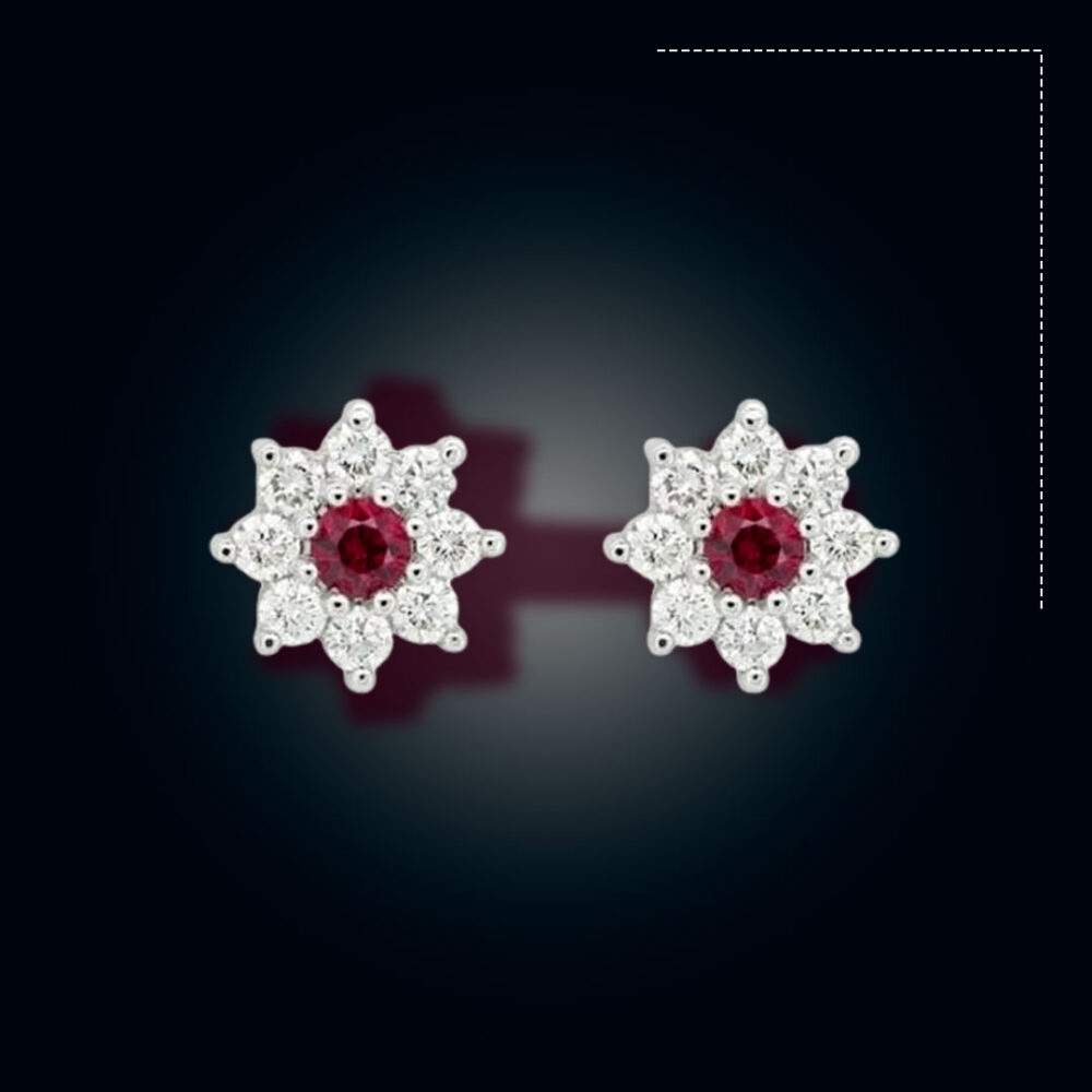 Diamond Cut Multi Stone Middle Red Earpin Silver Colored
